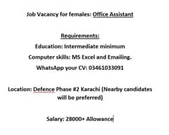 Office Assistant Job (Female)