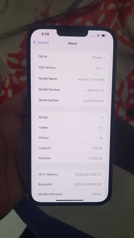 iphone 13 pro max 128gb jv 03097754596 gud condition no fault total k 2