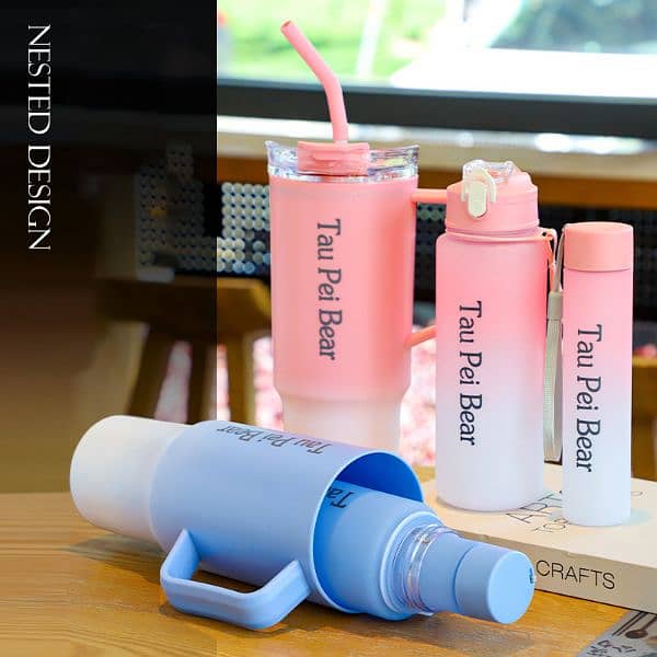 3pcs Motivational Water Bottle With Straw,Drinking Water For Gym 0