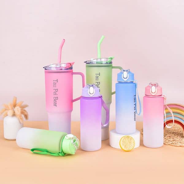 3pcs Motivational Water Bottle With Straw,Drinking Water For Gym 4