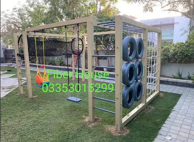 Playground equipment | Garden wooden play area | slides and ropes 1