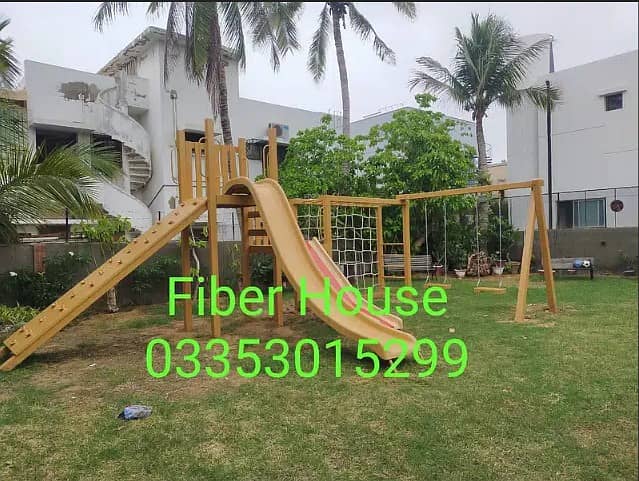 Playground equipment | Garden wooden play area | slides and ropes 6