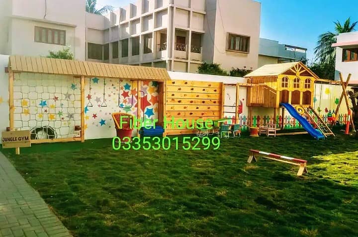 Playground equipment | Garden wooden play area | slides and ropes 8