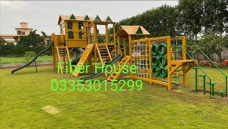 Playground equipment | Garden wooden play area | slides and ropes 10