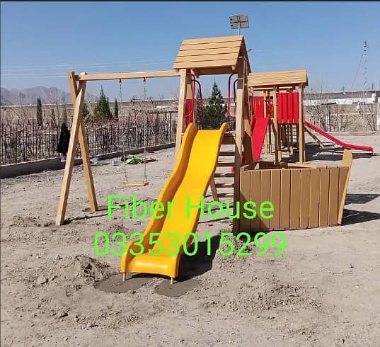 Playground equipment | Garden wooden play area | slides and ropes 13