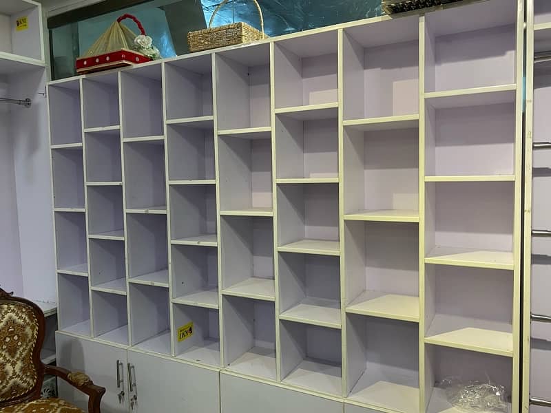 full boutique  wooden shelfs rods, cabinets only one year used 0