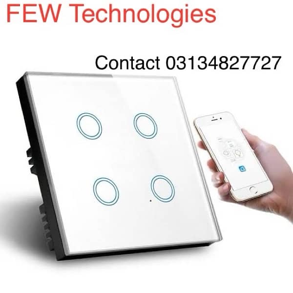 Smart Switch Board touch 4 Gang black & white plates Tuya Smart 0