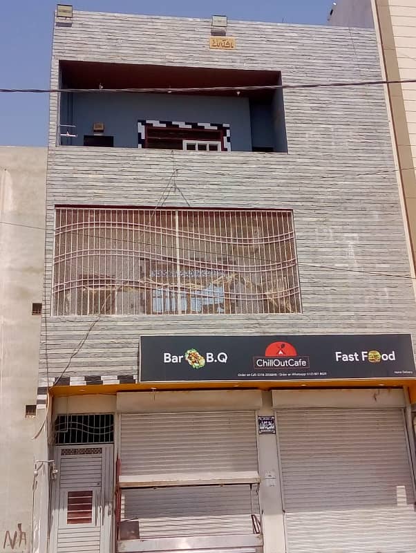 tow shops plus tow flats 90 yards commercial building foot ball ground facing block-2 saadi town 0