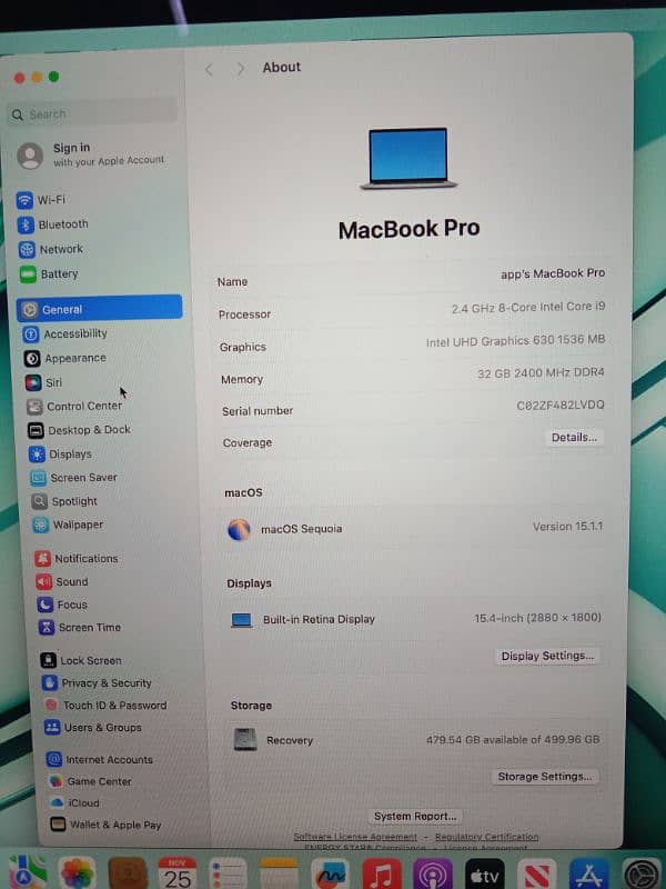 MacBook pro i9, 2019 _15.4"inch (32GB /512SSD) 7