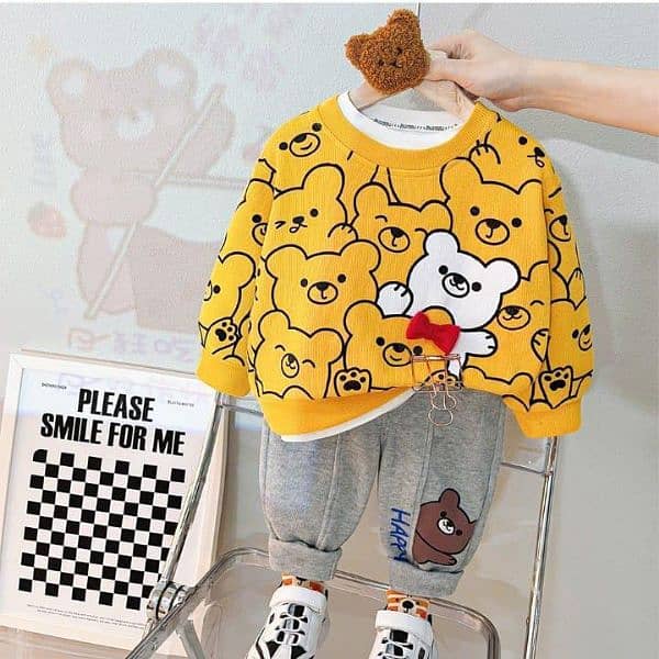 2 Pcs Printed Fleece Track Suit Set For Kids 2