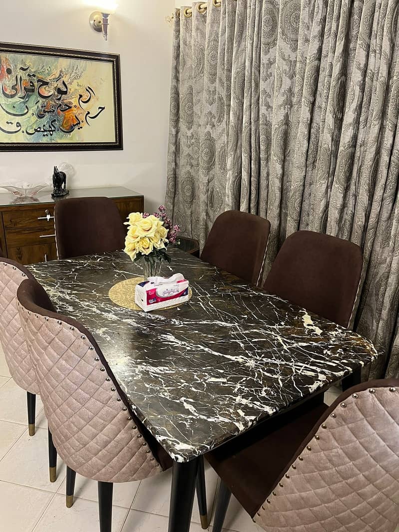 6 seater dining table, marble top table 1