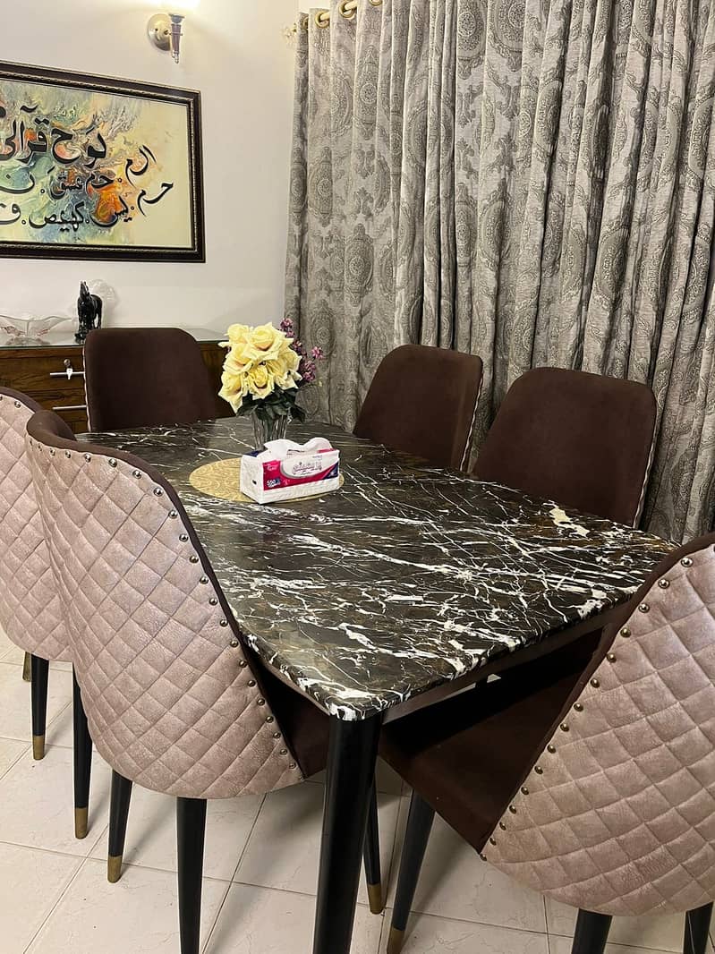 6 seater dining table, marble top table 2