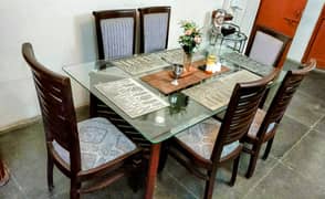 Dining Table with chairs / 8 Seater Dining table /Top Glass Shesham