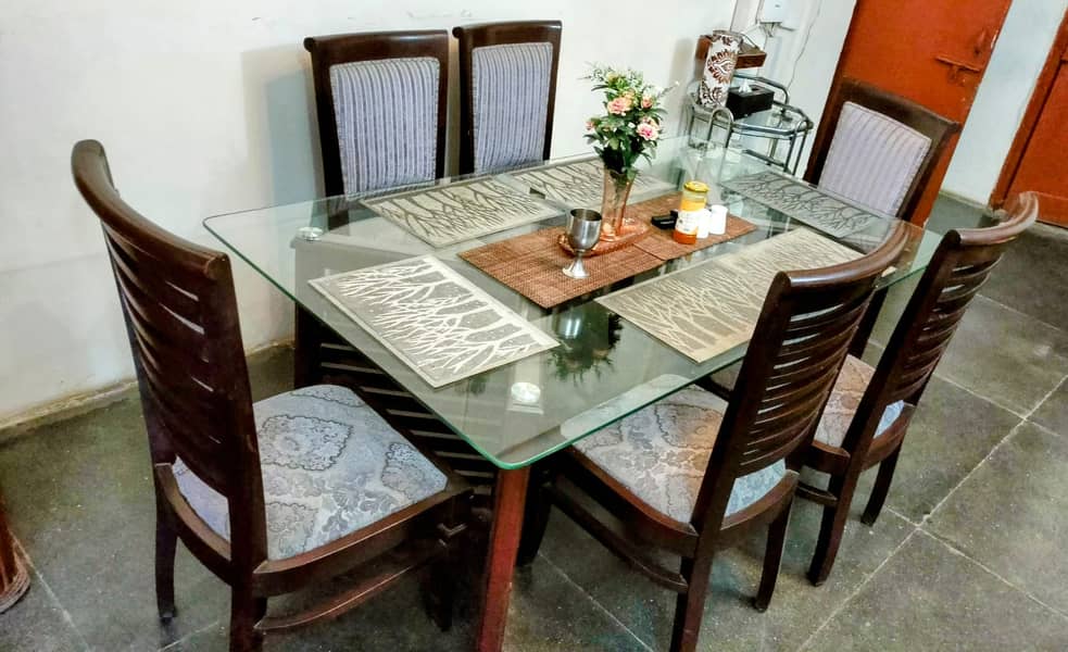 Dining Table with chairs / 8 Seater Dining table /Top Glass Shesham 0