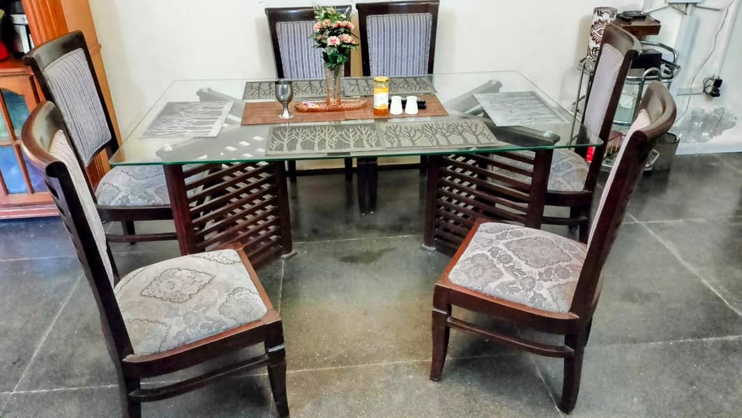 Dining Table with chairs / 8 Seater Dining table /Top Glass Shesham 1