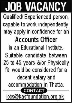 Accounts Officer Required in Educational Institute Thatta