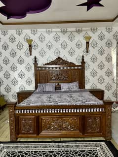 solid wood chinioti furniture bed set for sale