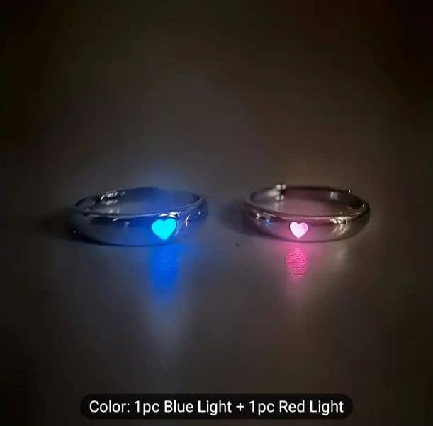 Glow-in-the-Dark Heart Adjustable Rings for Couples - 2pcs,Casual Wear 0