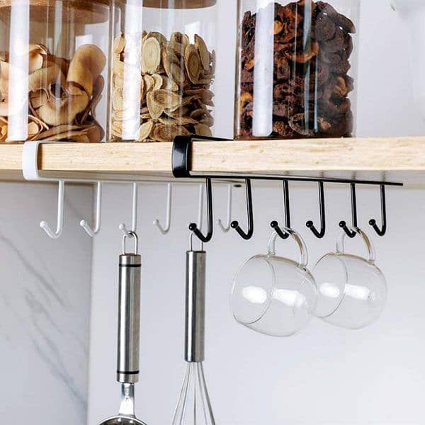 6-hook Under-the-shelf Mug Rack Kitchen Hanging Organizer 0