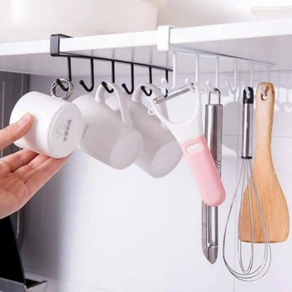 6-hook Under-the-shelf Mug Rack Kitchen Hanging Organizer 1