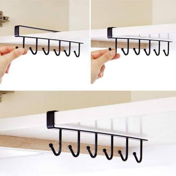 6-hook Under-the-shelf Mug Rack Kitchen Hanging Organizer 5