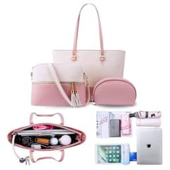 Chic Women's pink PU Leader shoulder bag-Stylish 3 piece set