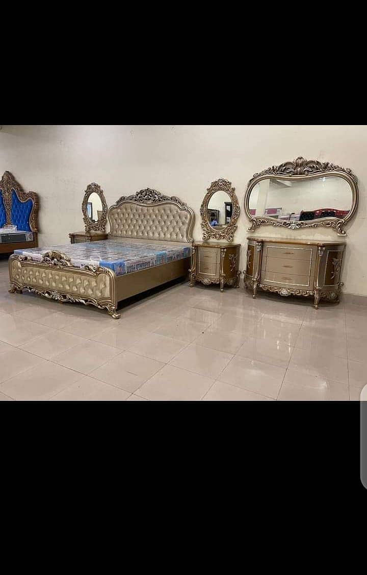 bed / double bed / king size bed / poshish bed / bed set / side table 5