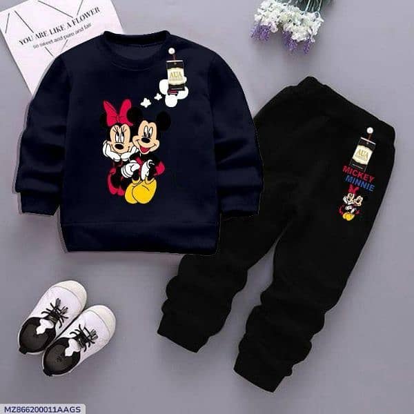 2pcs Kids Sticheted Fleece Printed Sweatshirt Track Suit 3