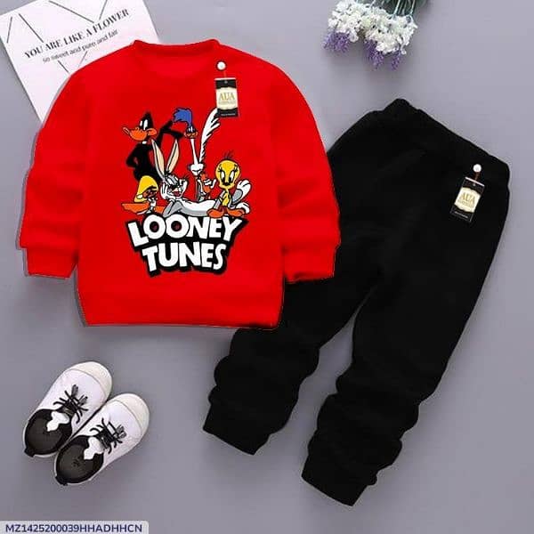 2pcs Kids Sticheted Fleece Printed Sweatshirt Track Suit 4