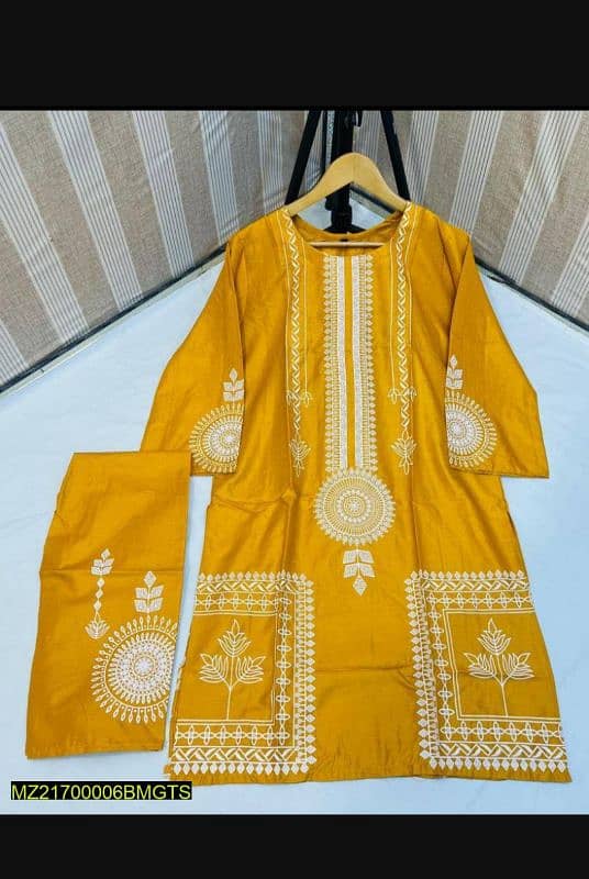 2 Piece Women's Stitched Linen Block Printed Suit 3