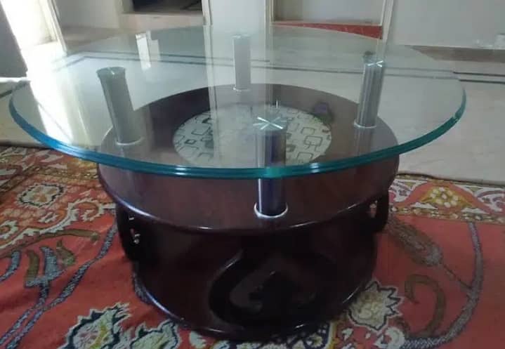 Luxury Round Wooden Table with Glass Top – Best Deal in Pakistan! 0