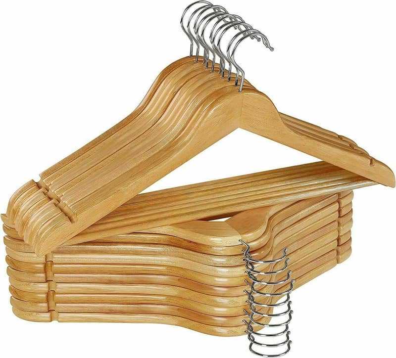 Wooden Cloth Hangers Non Slip Pants Bar Coat Hanger 360° Swivel Hook 0