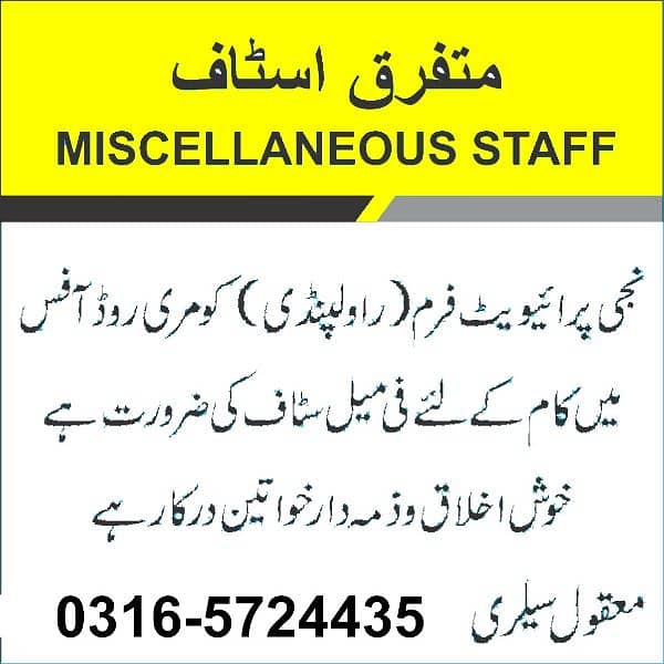 Required Female Staff (Receptionist) fix salary 0