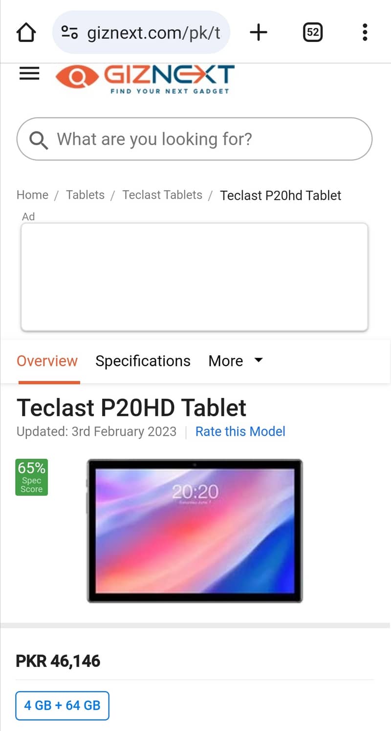 Telecast (Tab) P20 HD, 4G Dual Sim calling PTA approved 0