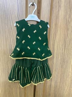 fancy 6 to 9 month baby girl garara wite sleeveless shirt bottle green