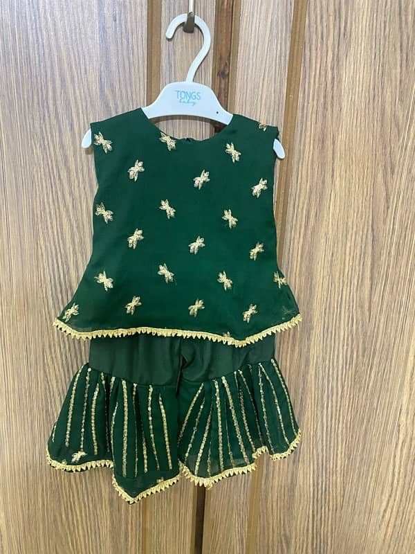 fancy 6 to 9 month baby girl garara wite sleeveless shirt bottle green 2