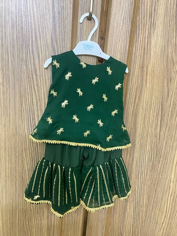 fancy 6 to 9 month baby girl garara wite sleeveless shirt bottle green 3