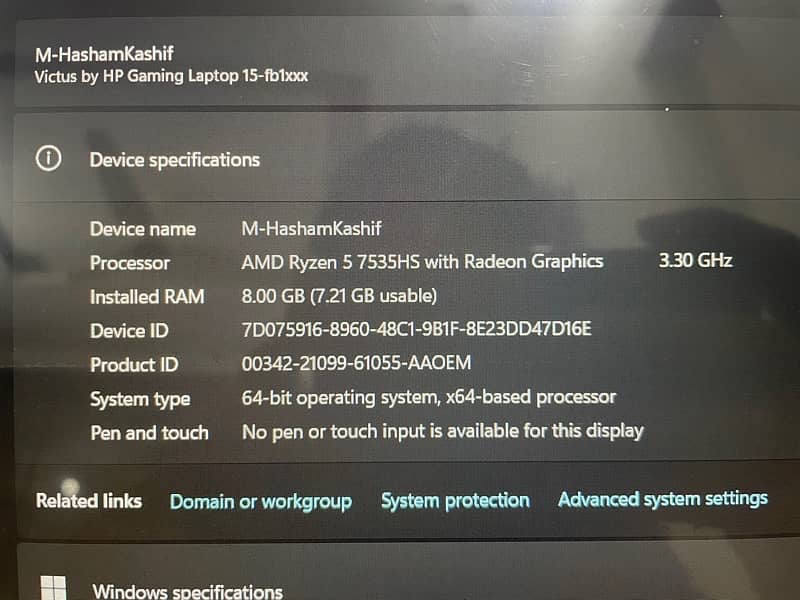 HP Victus 15 AMD Ryzen 5 7535HS (8 + 16), 512 SSD, RTX 2050 4GB 2