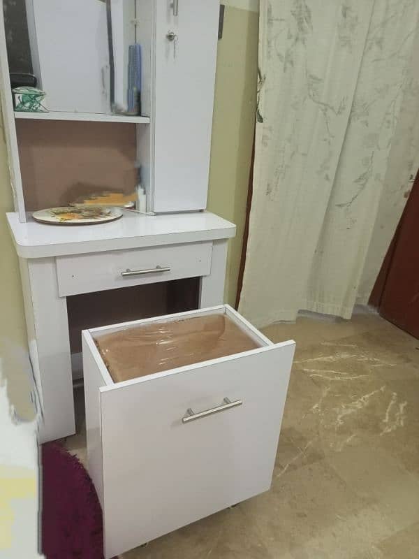 white customized cupboard and dressing with storage seat 4