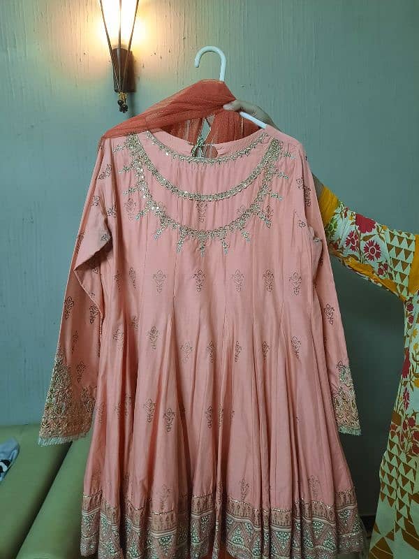 EMBROIDERED PEACH PINK J. 's  3 PIECE FORMAL PEPLUM WITH AND GHARARA 5