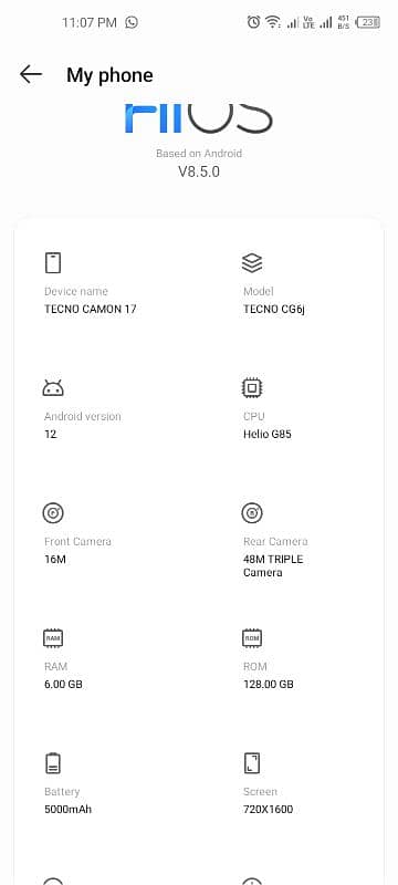 tecno cammon 17  genuine condition for sale 6.128 gb for sale 4