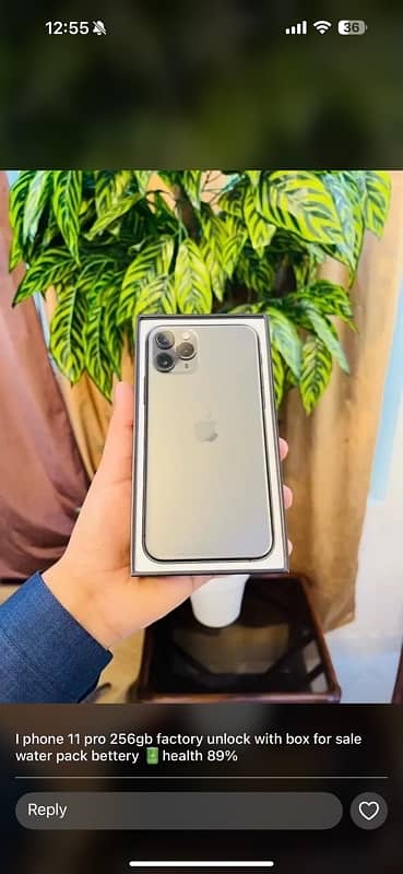 iphone 11 pro 256 GB with box and cable non pta water pack 7