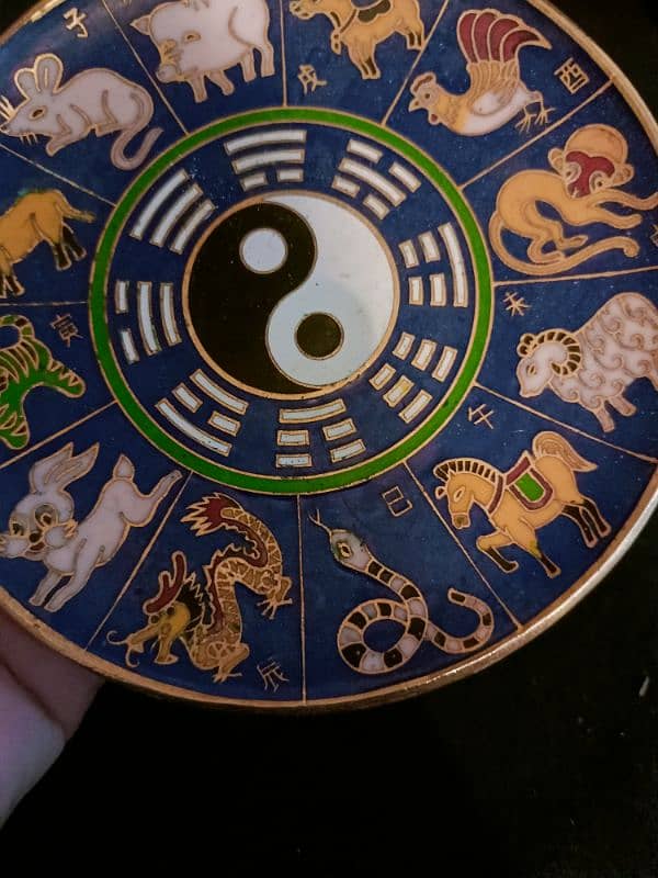 Chinese cloisonne enamel Chinese Zodiac Yin Yang decorative plate 1