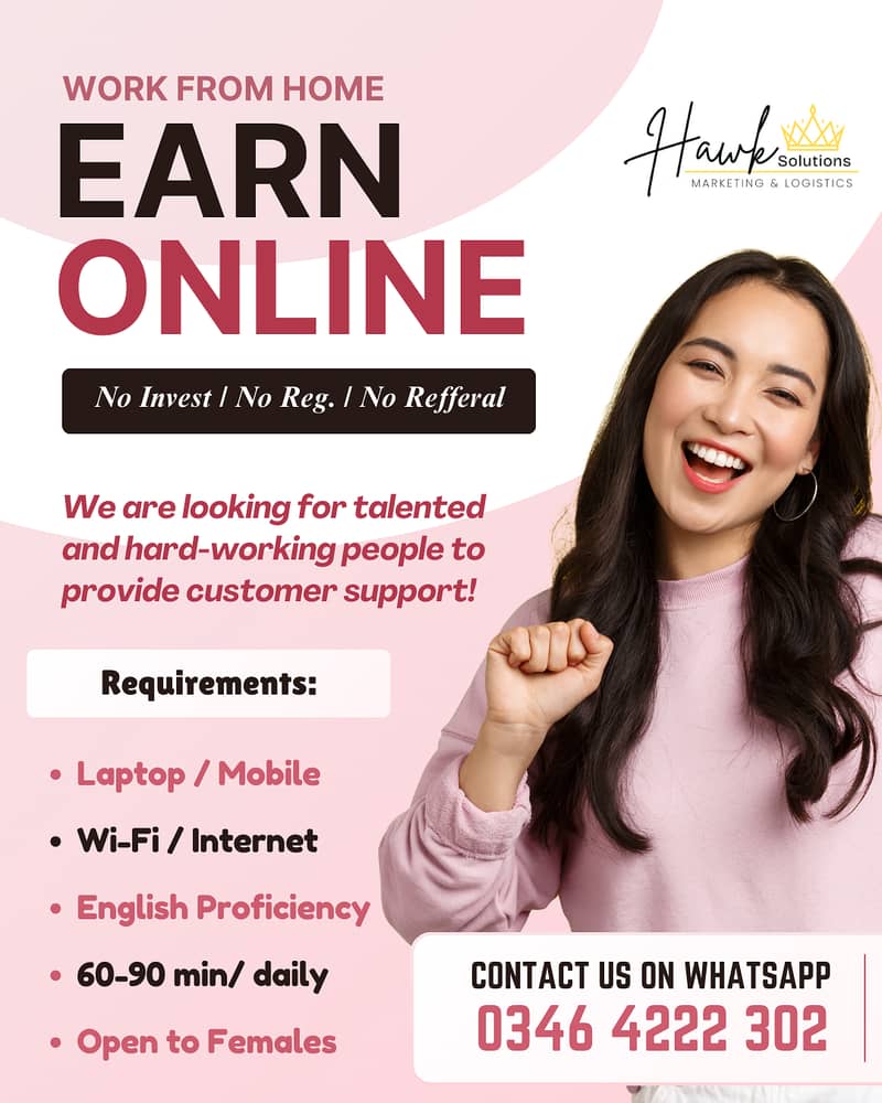 Work From Home - Earn Online without Investment - Male & Females 0