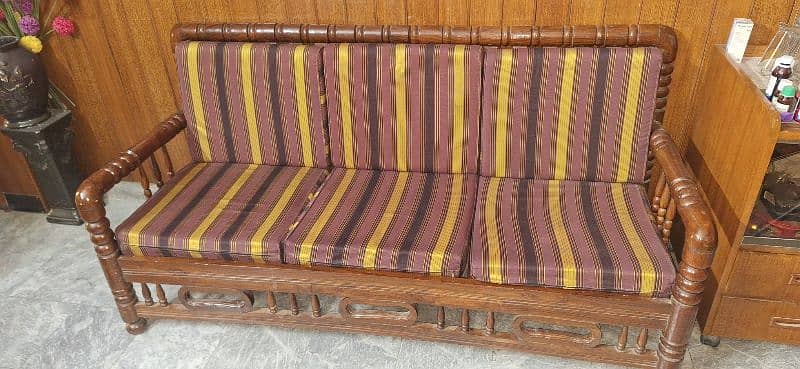 Excellent Condition 3 seater solid wood sofa with molly foam cushions 4