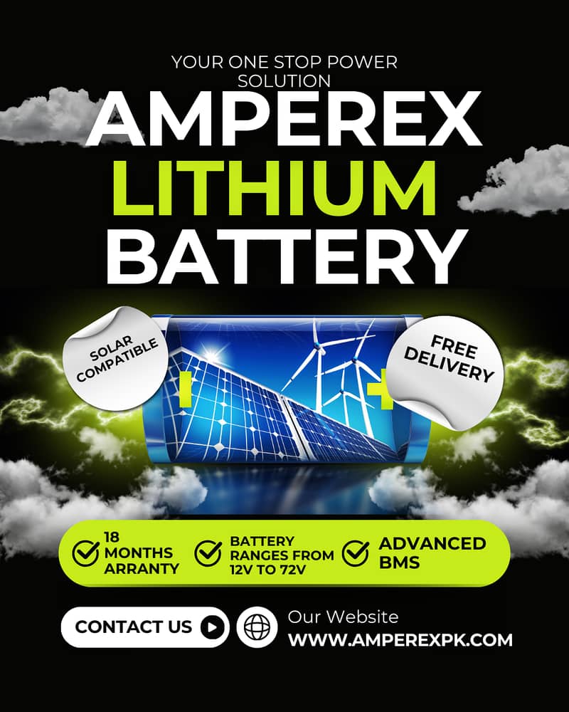 AmpereX 12V to 72V Lithium-Ion Batteries for Solar Systems 0