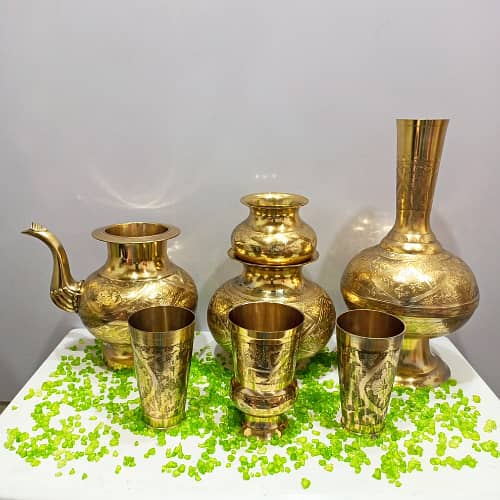 Vintage Brass Collection: Elegant Vases, Lotas & Glasses 0