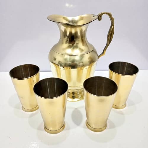 Handcrafted Vintage Brass Water Jug & 4 Glass Set – Elegant Design! 0