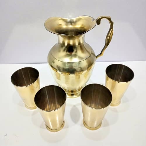 Handcrafted Vintage Brass Water Jug & 4 Glass Set – Elegant Design! 1