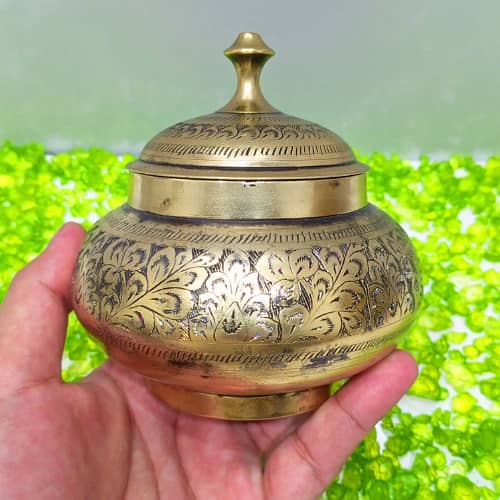 Vintage Brass Pot with Intricate Design and Charming Aged Look 1